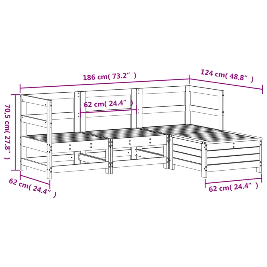 Salon de jardin 4 pcs bois massif de pin - 9