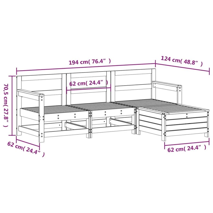 Salon de jardin 4 pcs bois massif de pin - 9