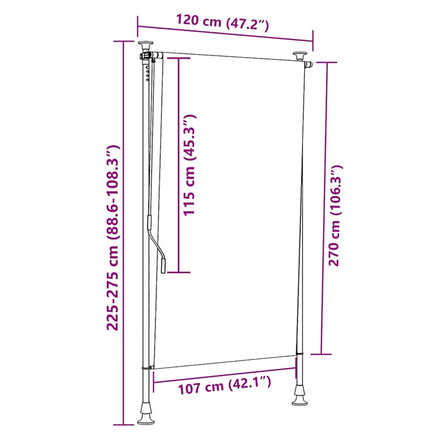 Store roulant d'extérieur jaune et blanc 120x270 cm tissu acier - 9