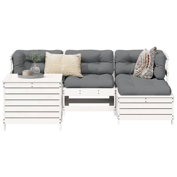 Salon de jardin 5 pcs blanc bois massif de pin