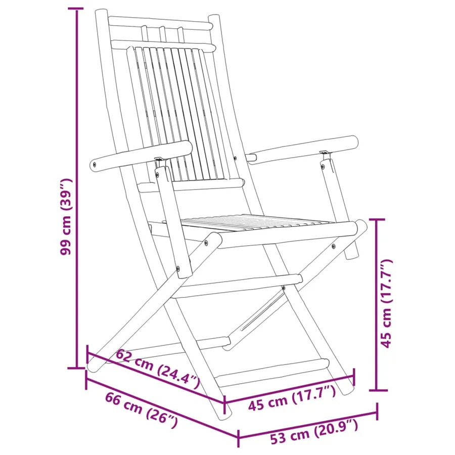 Chaises pliables de jardin lot de 8 53x66x99 cm bambou - 10