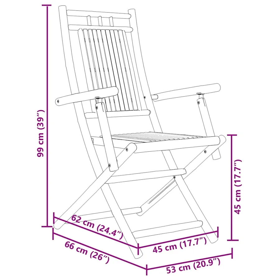 Chaises pliables de jardin lot de 4 53x66x99 cm bambou - 10