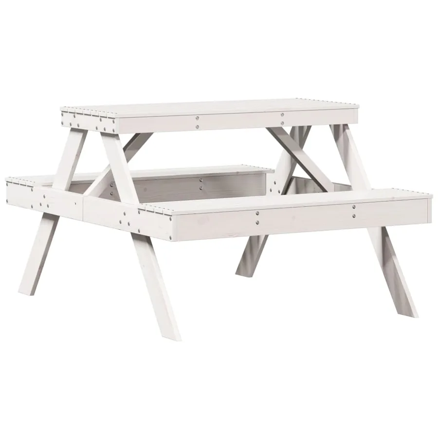Table de pique-nique blanc 105x134x75 cm bois massif de pin - 2