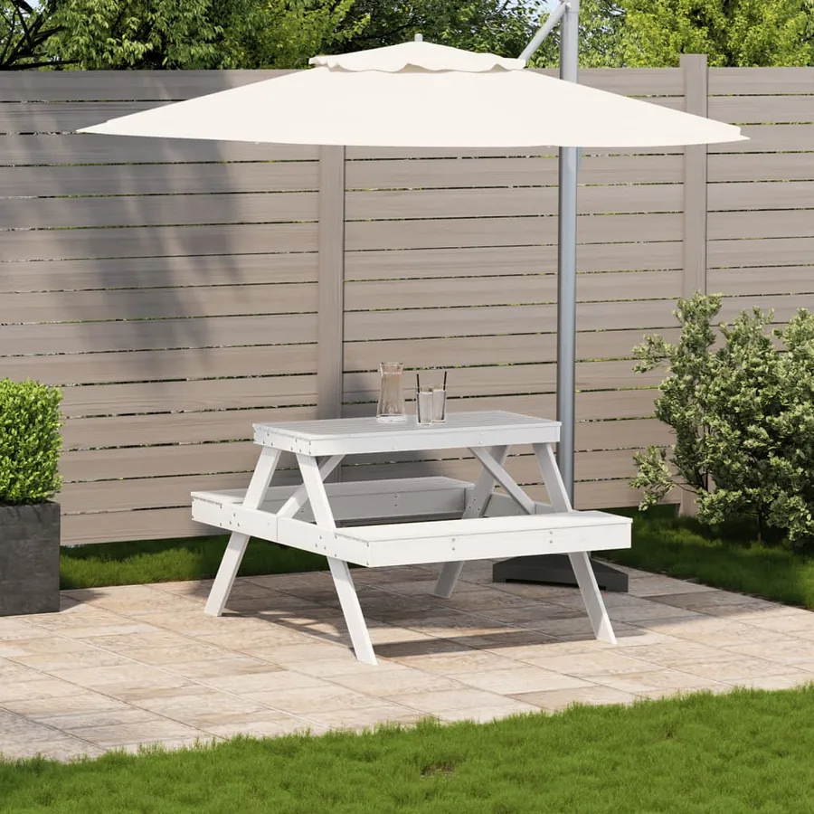 Table de pique-nique blanc 105x134x75 cm bois massif de pin - 3