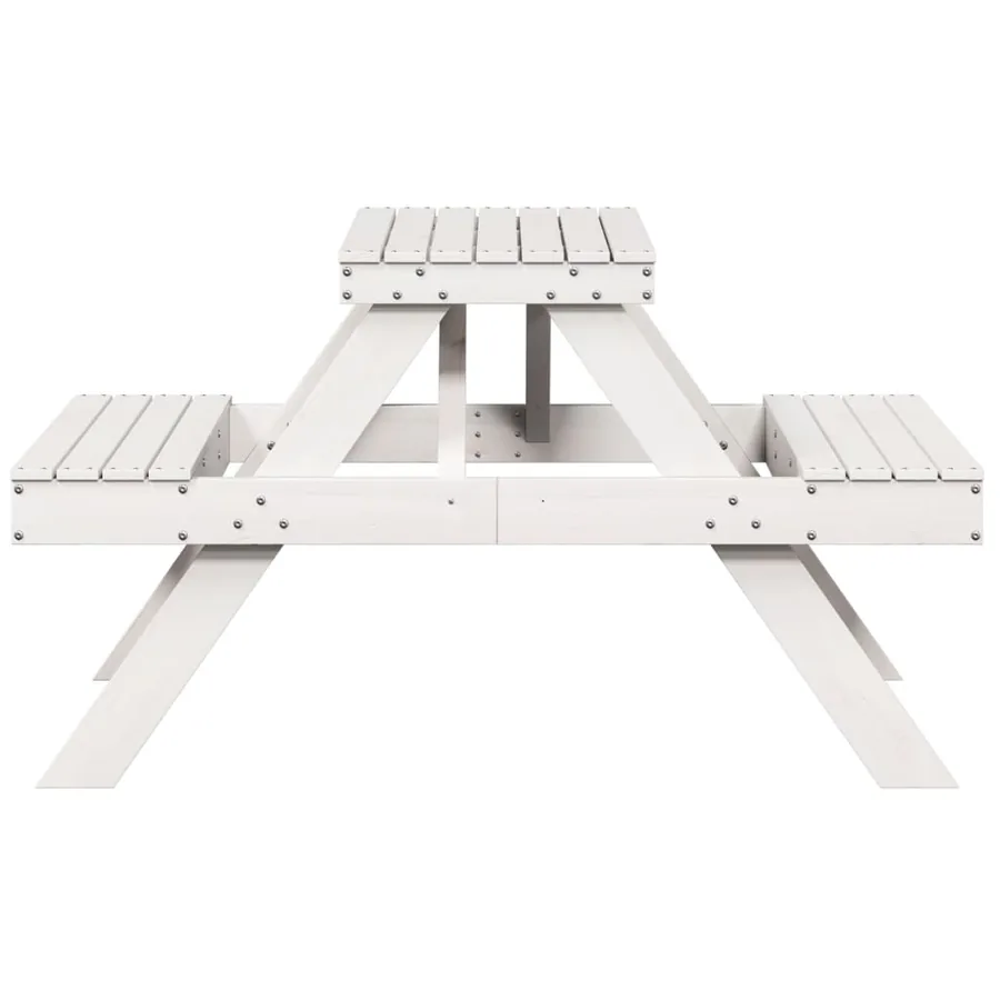 Table de pique-nique blanc 105x134x75 cm bois massif de pin - 5