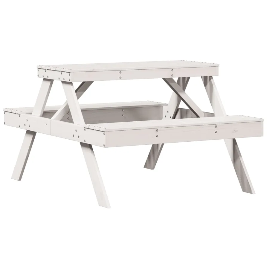 Table de pique-nique blanc 105x134x75 cm bois massif de pin - 6