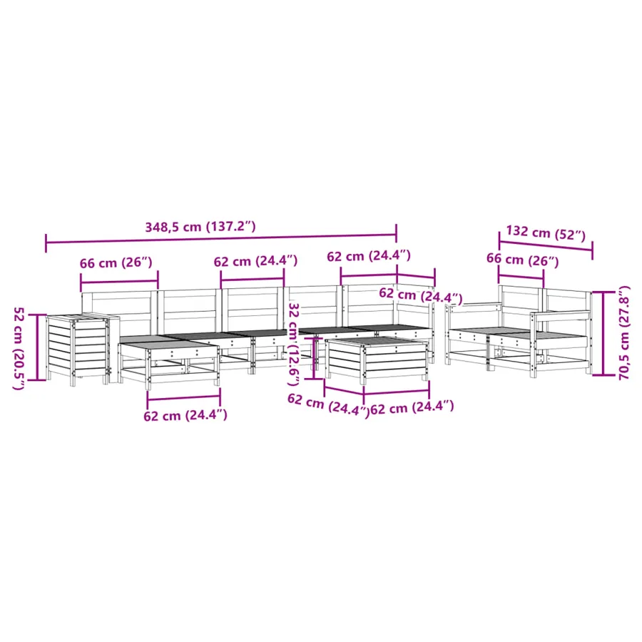 Salon de jardin 10 pcs bois de pin massif - 14