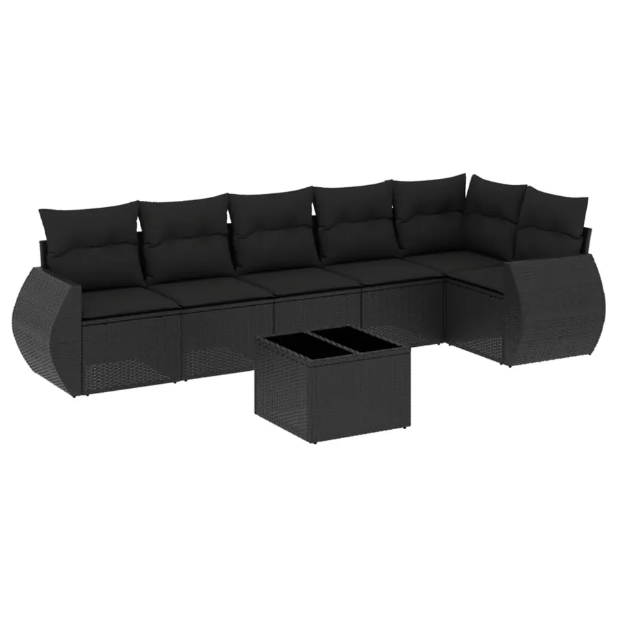 Salon de jardin 7 pcs avec coussins noir résine tressée 71 x 62 x 69 cm - 60,4 kg - 2