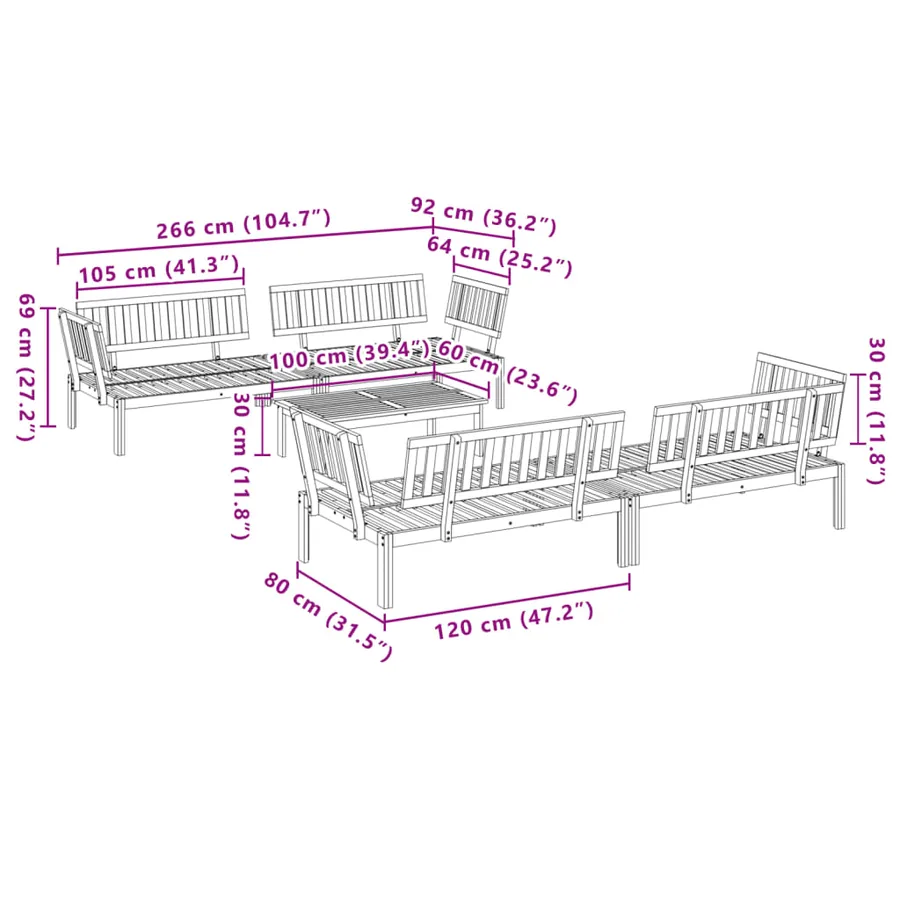 Salon palette de jardin 5 pcs bois d'acacia massif - 7