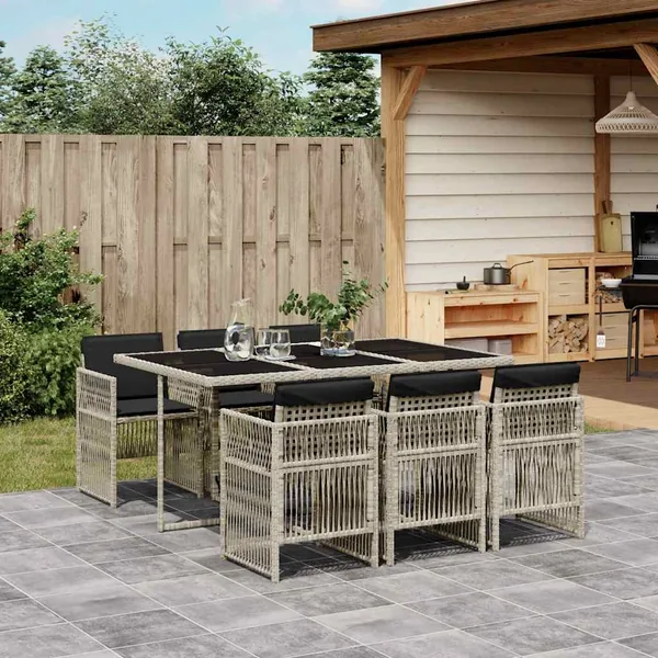 Ensemble à manger de jardin et coussins 7 pcs gris clair rotin