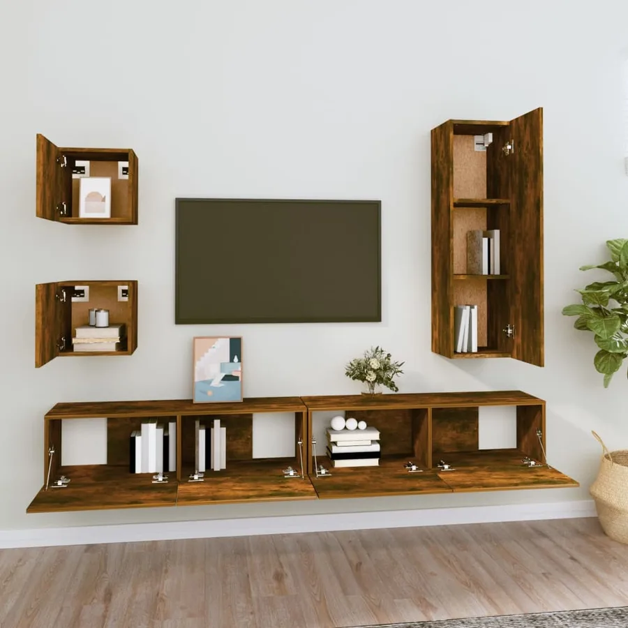 Ensemble de meubles TV 5 pcs Chêne fumé Bois d'ingénierie - 3