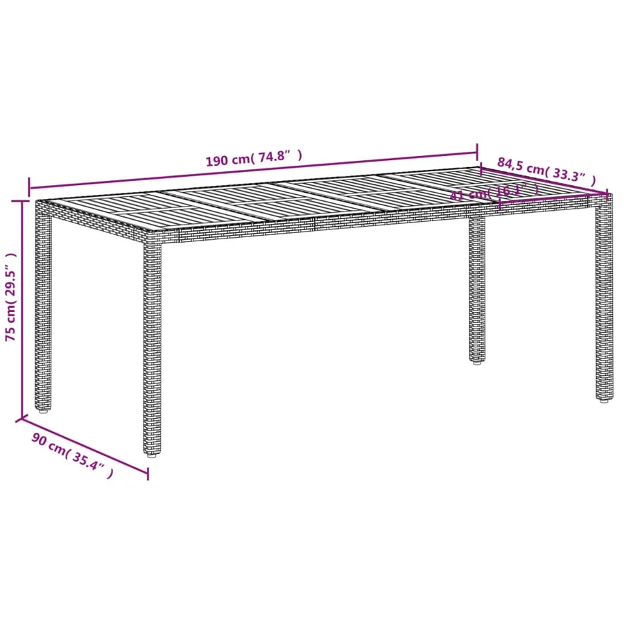 Table de jardin beige 190x90x75 cm résine tressée bois d'acacia - 11