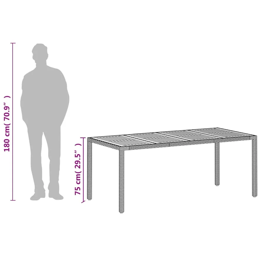 Table de jardin beige 190x90x75 cm résine tressée bois d'acacia - 12