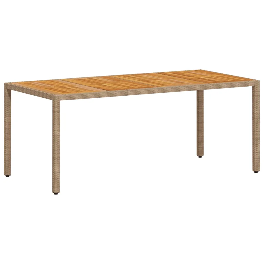 Table de jardin beige 190x90x75 cm résine tressée bois d'acacia - 2