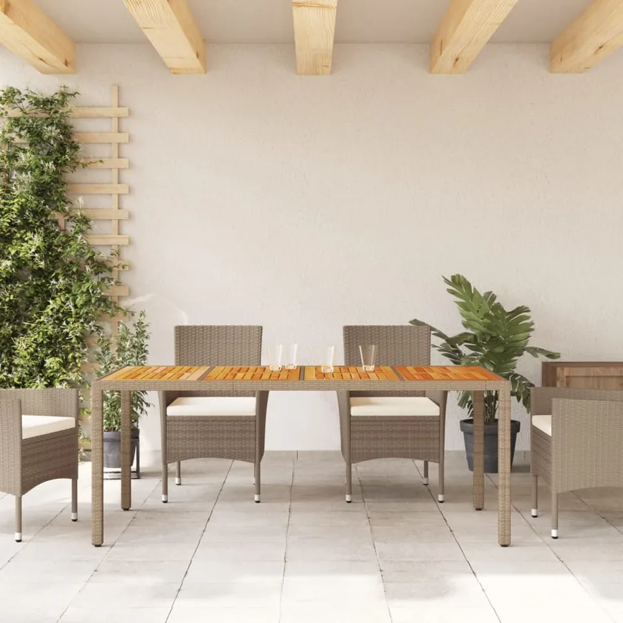 Table de jardin beige 190x90x75 cm résine tressée bois d'acacia - 3