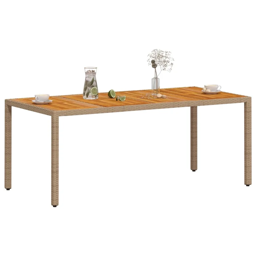 Table de jardin beige 190x90x75 cm résine tressée bois d'acacia - 4
