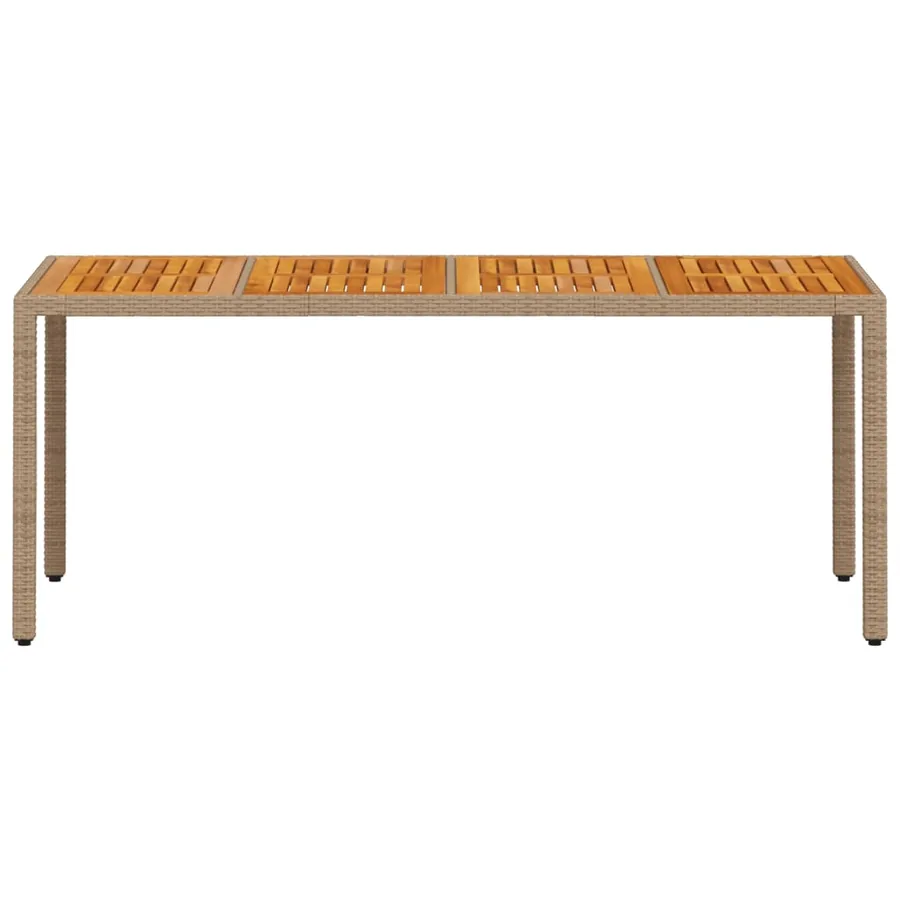 Table de jardin beige 190x90x75 cm résine tressée bois d'acacia - 5