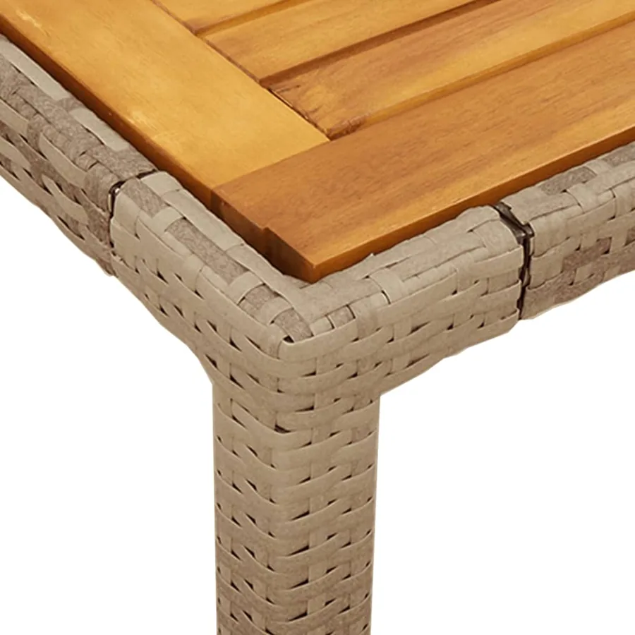 Table de jardin beige 190x90x75 cm résine tressée bois d'acacia - 9