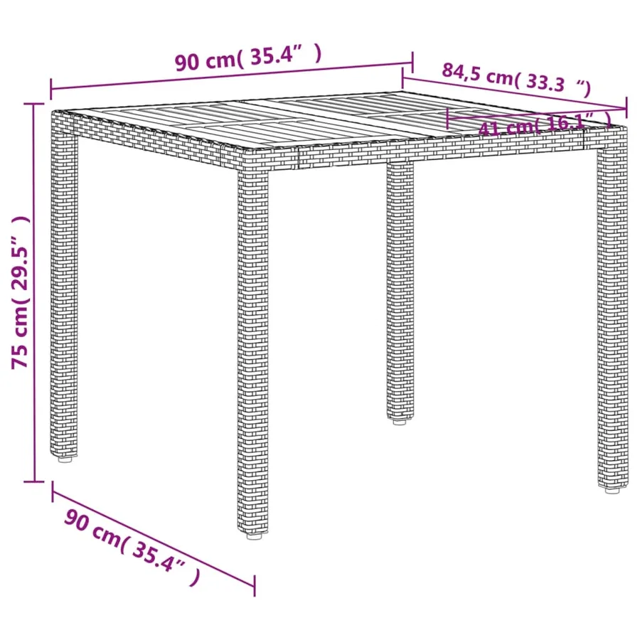 Table de jardin beige 90x90x75 cm résine tressée et bois acacia - 11