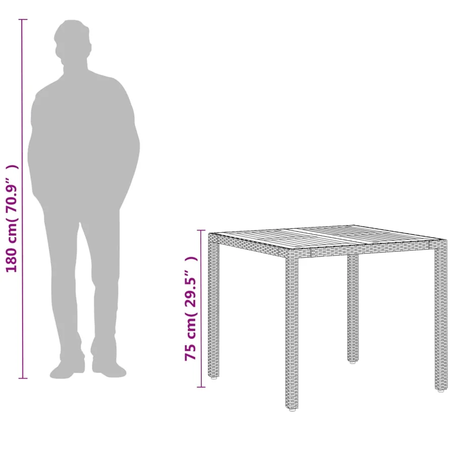 Table de jardin beige 90x90x75 cm résine tressée et bois acacia - 12