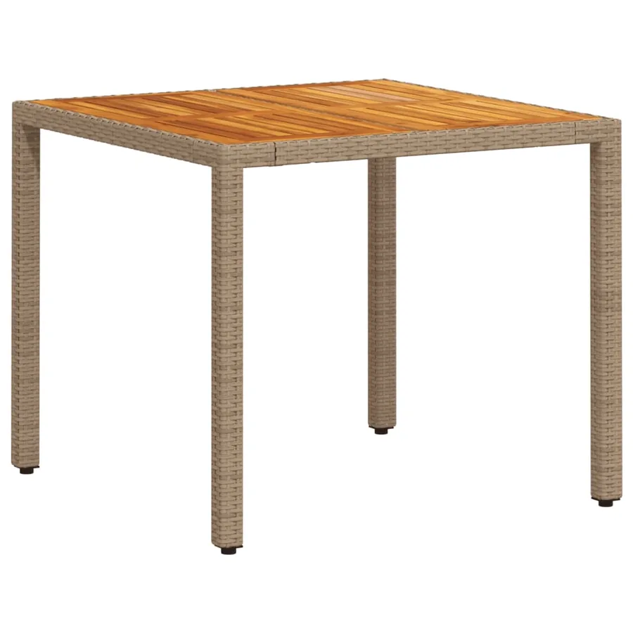 Table de jardin beige 90x90x75 cm résine tressée et bois acacia - 2