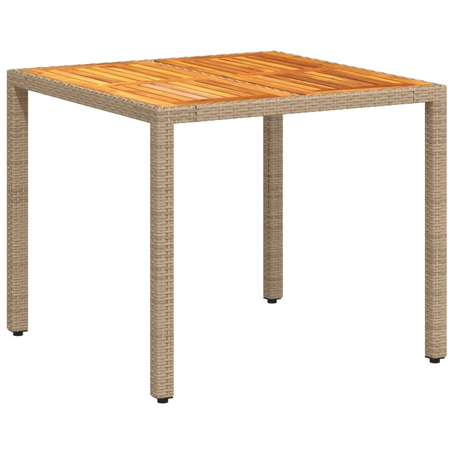 Table de jardin beige 90x90x75 cm résine tressée et bois acacia - 7