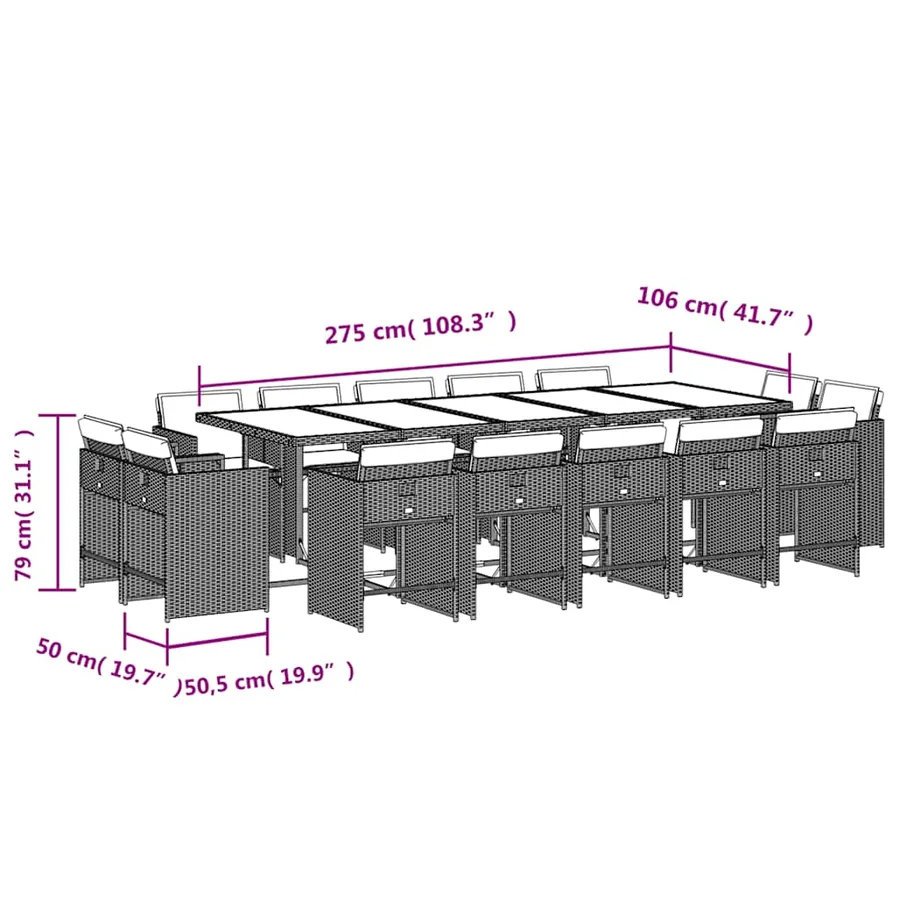 Ensemble à manger de jardin et coussins 15 pcs gris clair rotin - 8