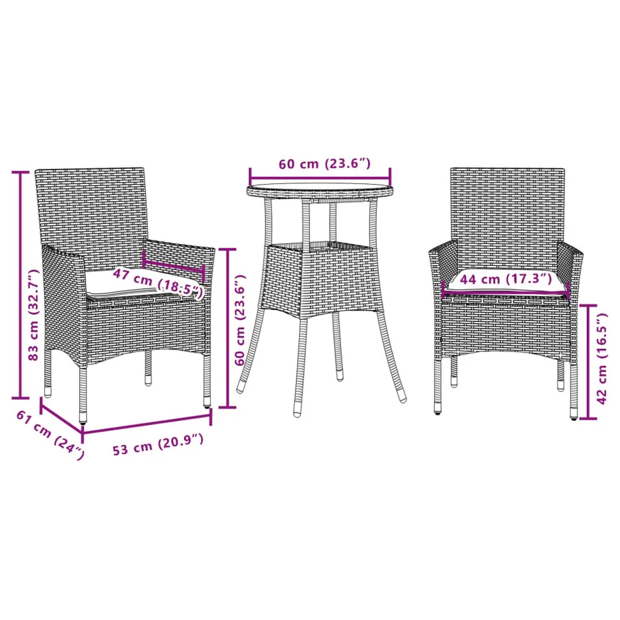 Ensemble à manger de jardin et coussins 3 pcs beige rotin verre - 7