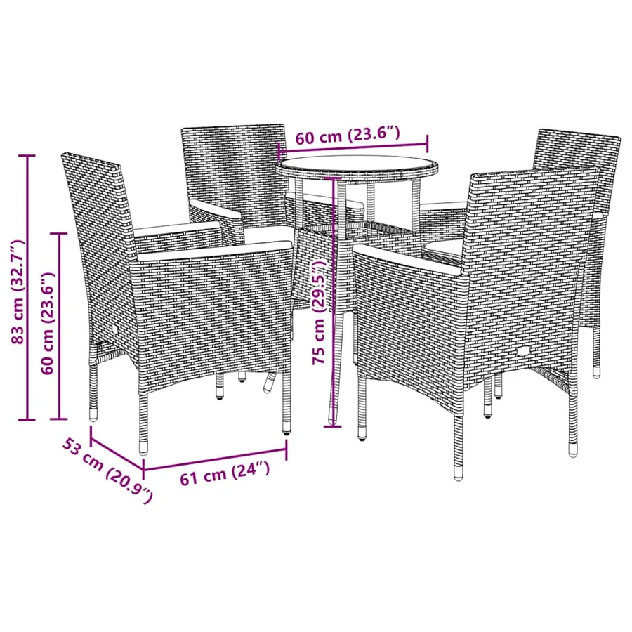 Ensemble à manger de jardin et coussins 5 pcs noir rotin verre - 7