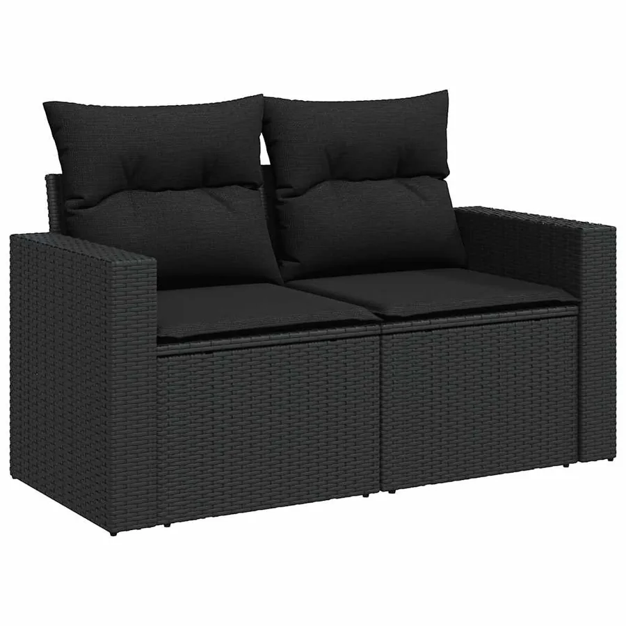 Salon de jardin 6 pcs avec coussins noir résine tressée - 3