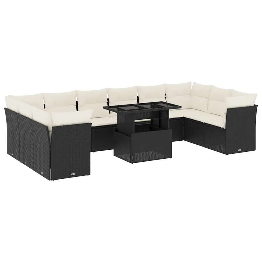 Salon de jardin 11 pcs avec coussins noir résine tressée - 2