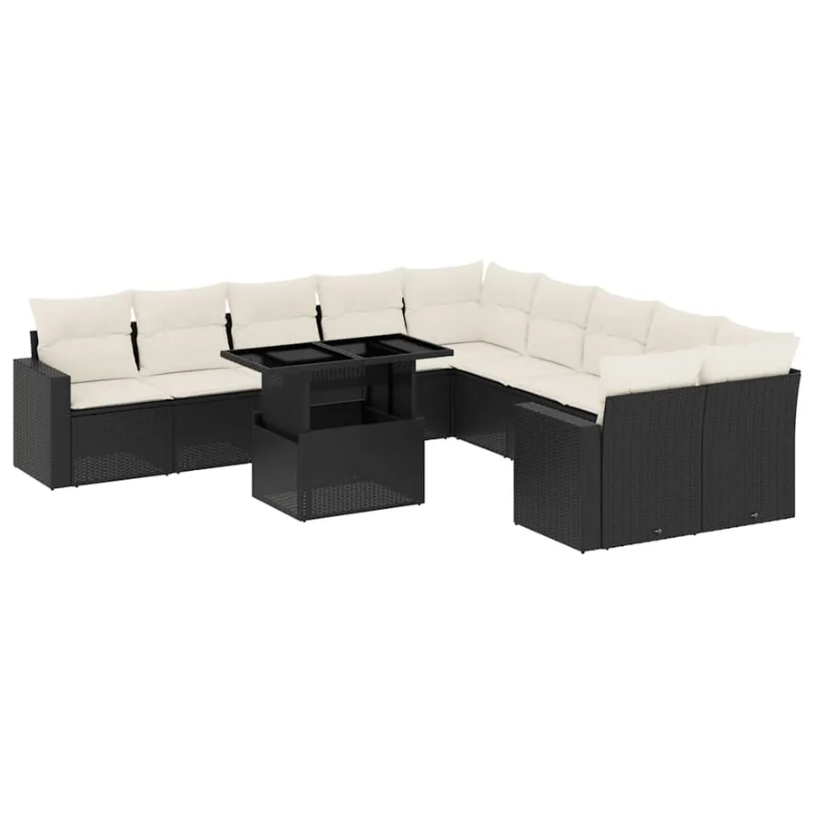 Salon de jardin 11 pcs avec coussins noir résine tressée - 2