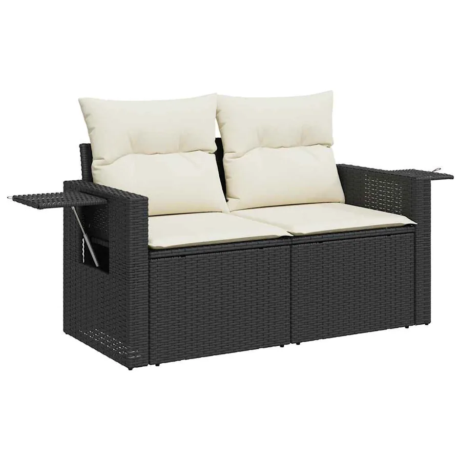 Salon de jardin 9 pcs avec coussins noir résine tressée - 3
