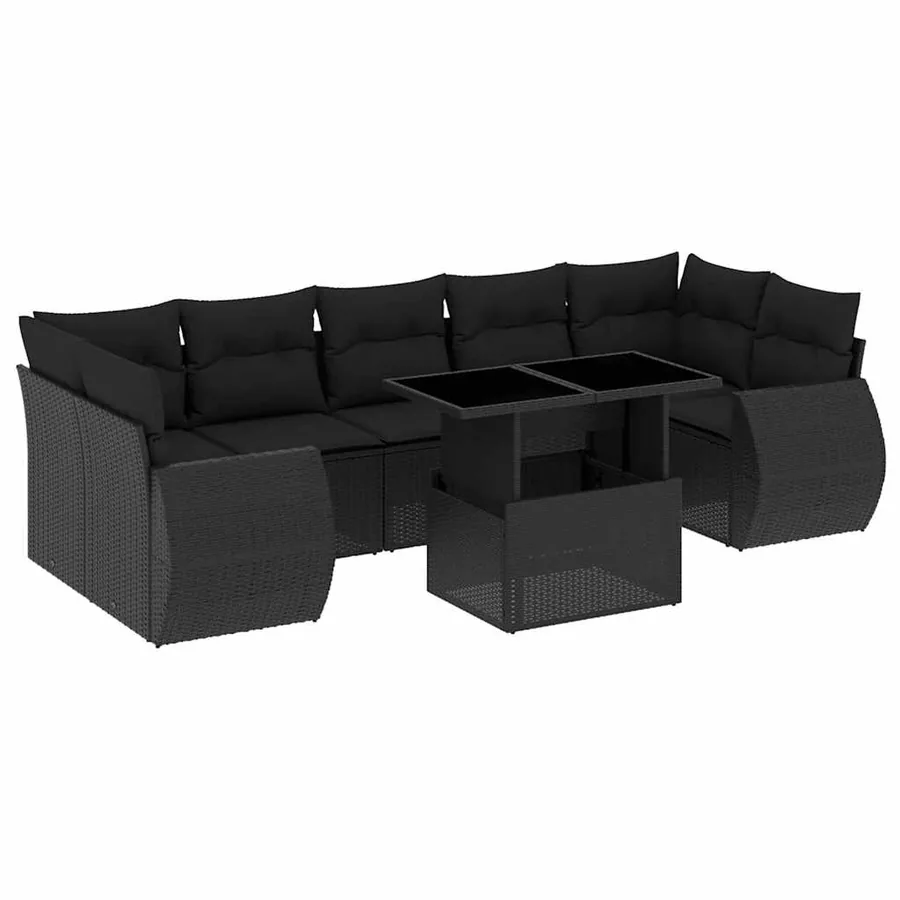 Salon de jardin 8 pcs avec coussins noir résine tressée - 2