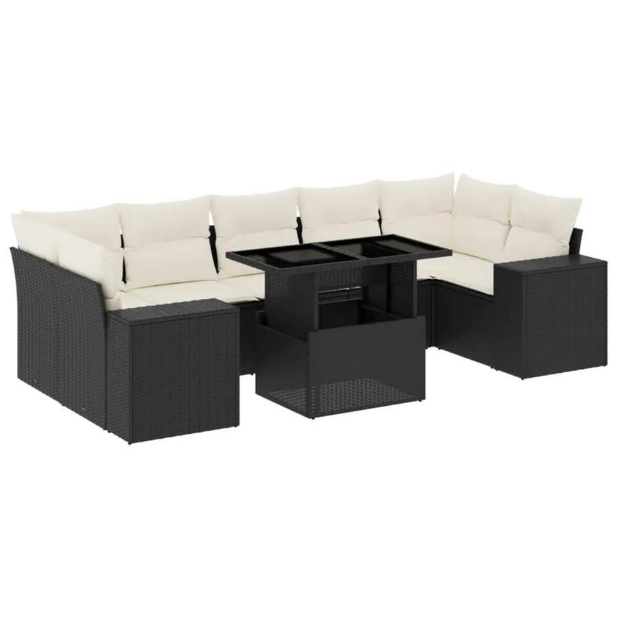 Salon de jardin 8 pcs avec coussins noir résine tressée - 2
