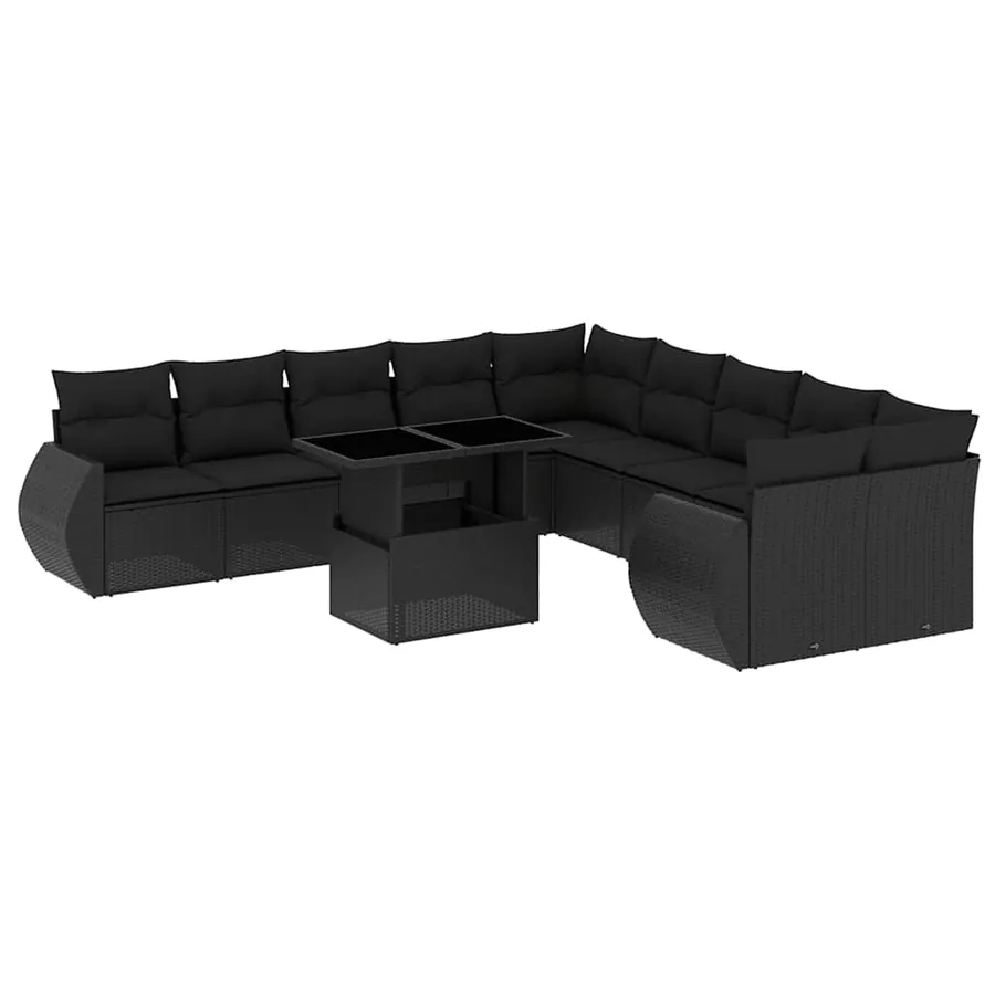 Salon de jardin 11 pcs avec coussins noir résine tressée - 2