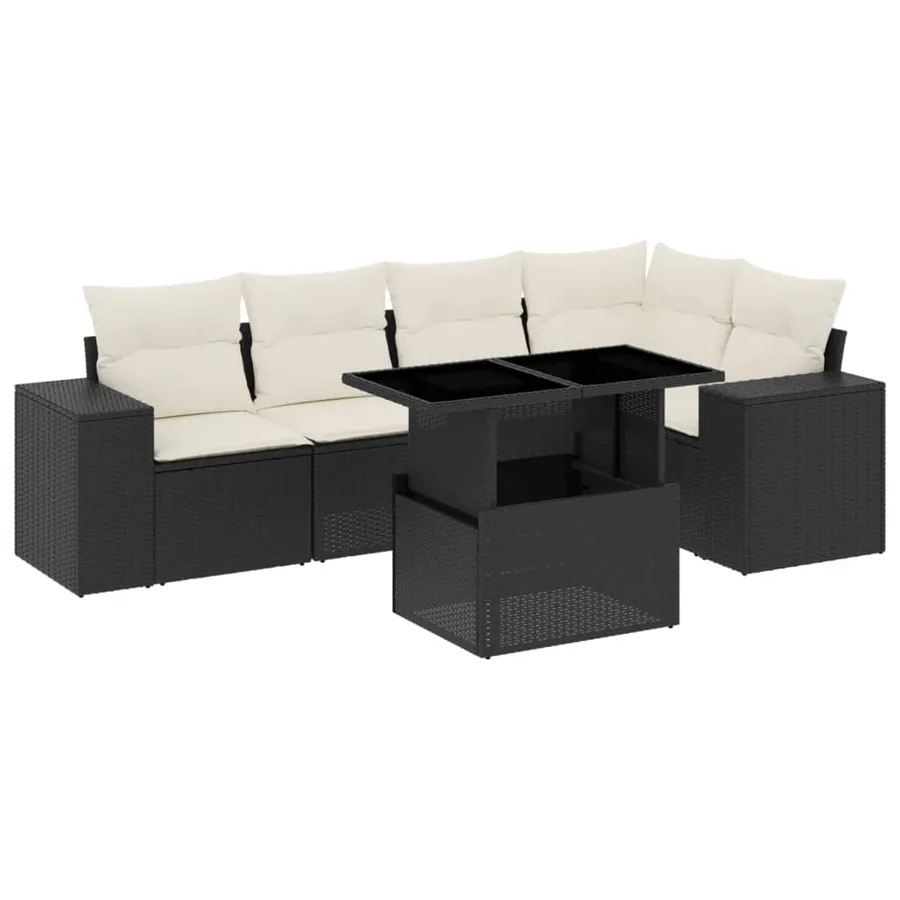 Salon de jardin 6 pcs avec coussins noir résine tressée - 2