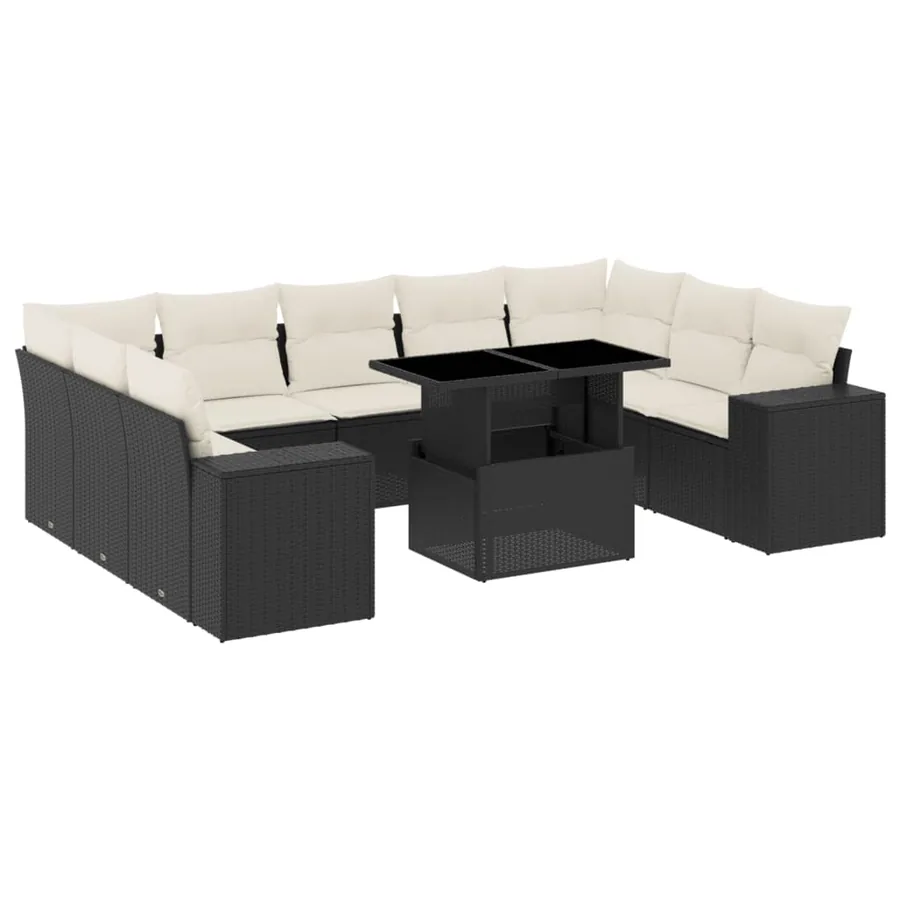Salon de jardin 10 pcs avec coussins noir résine tressée - 2