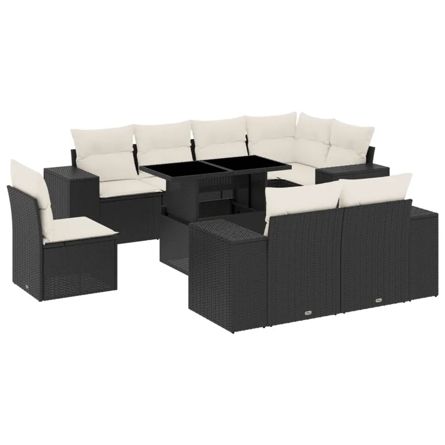 Salon de jardin 9 pcs avec coussins noir résine tressée - 2