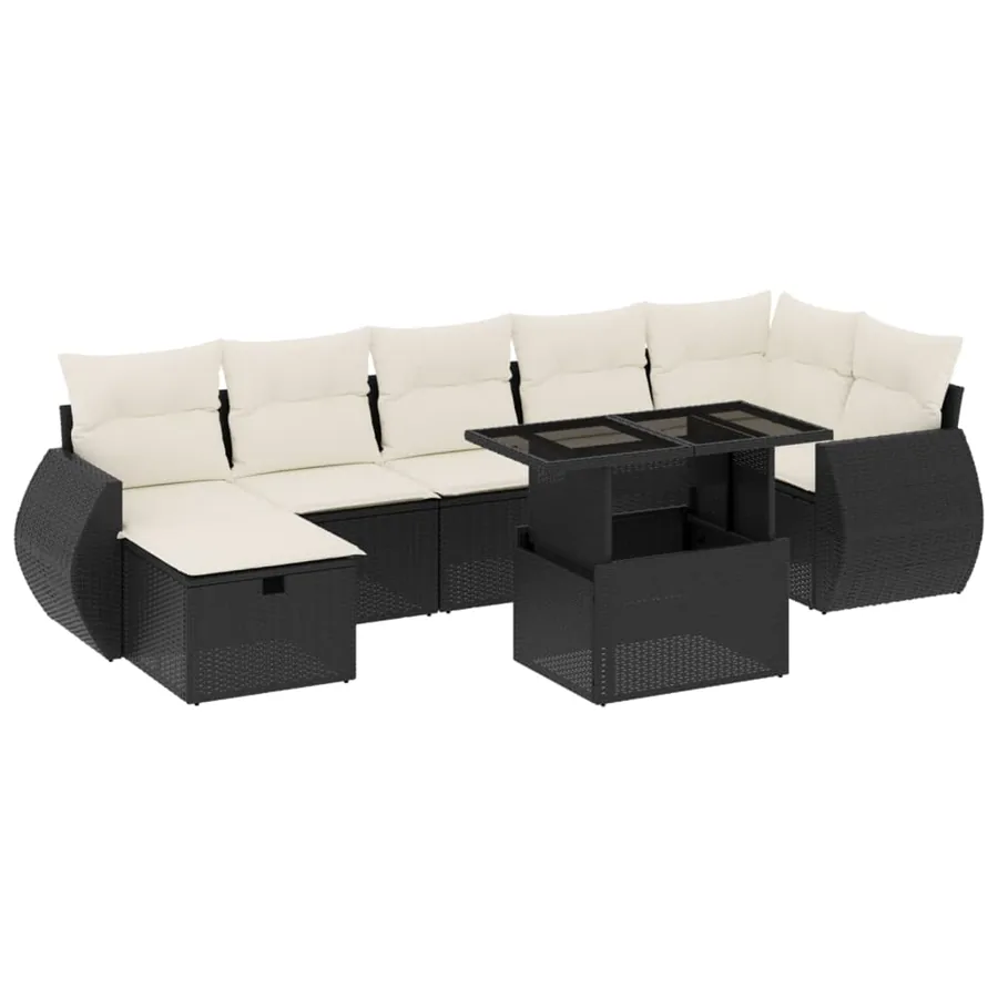 Salon de jardin 8 pcs avec coussins noir résine tressée - 2