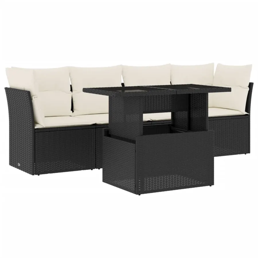 Salon de jardin 5 pcs avec coussins noir résine tressée - 2