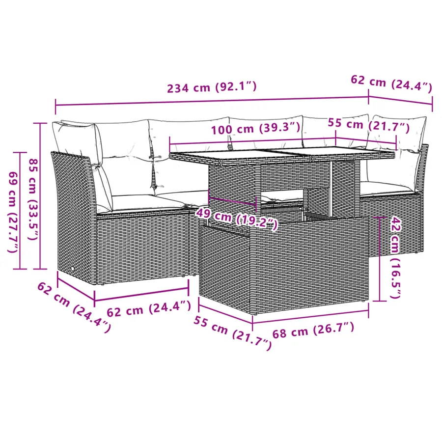 Salon de jardin 5 pcs avec coussins noir résine tressée - 9