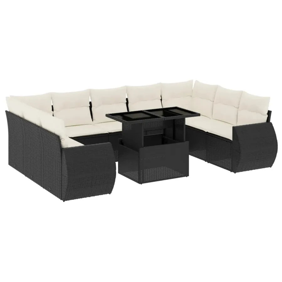 Salon de jardin 10 pcs avec coussins noir résine tressée - 2