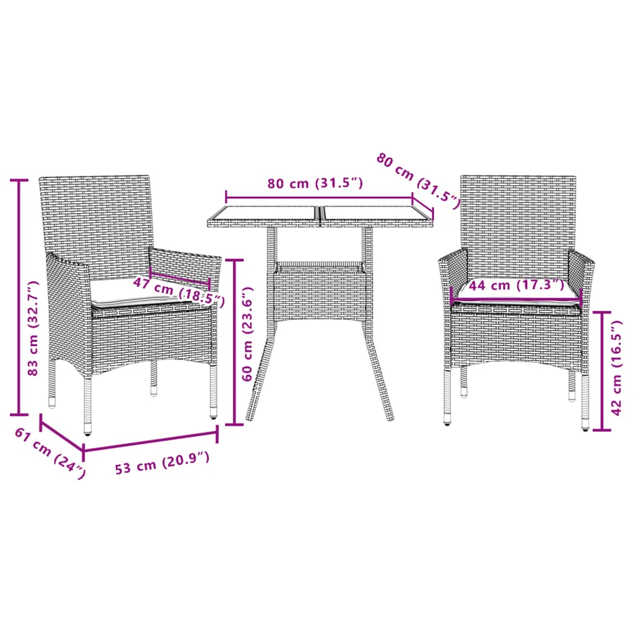 Ensemble à manger de jardin et coussins 3pcs beige rotin acacia - 7