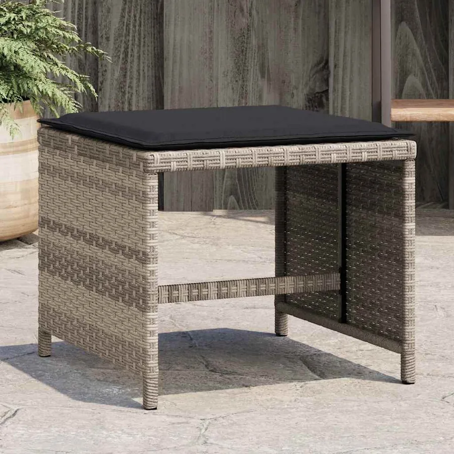 Tabourets de jardin et coussins lot de 4 gris clair 41x41x36 cm