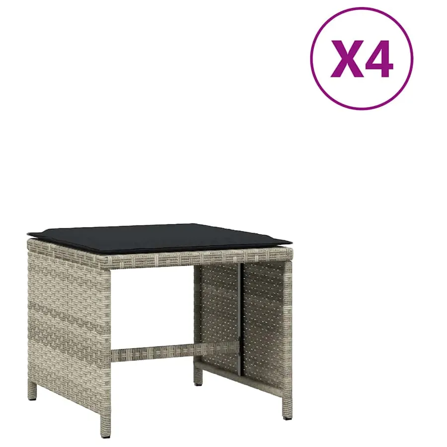 Tabourets de jardin et coussins lot de 4 gris clair 41x41x36 cm - 2