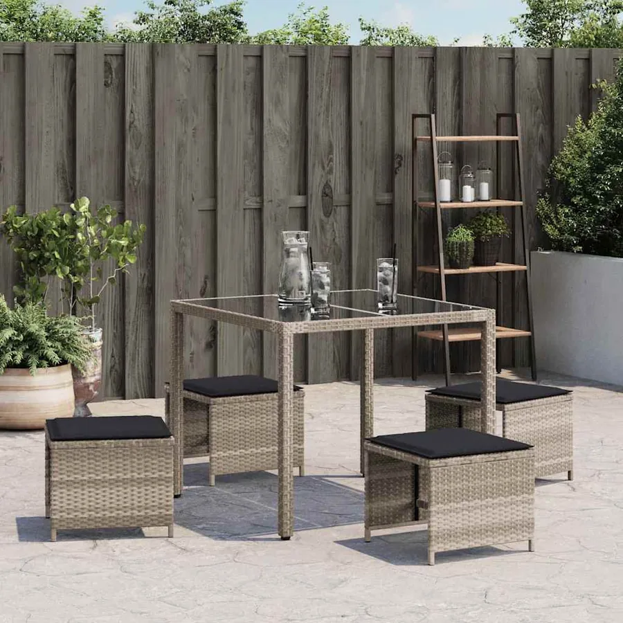 Tabourets de jardin et coussins lot de 4 gris clair 41x41x36 cm - 3