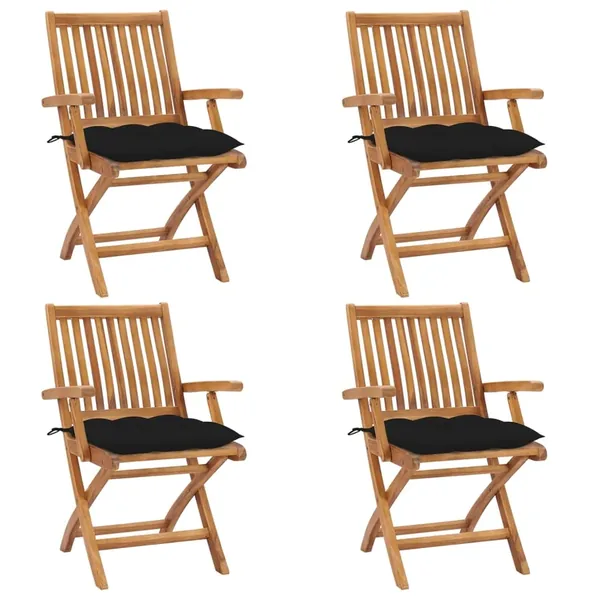 Chaises pliables de jardin avec coussins lot de 4 Teck solide