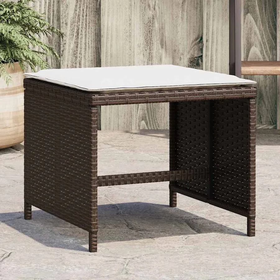 Tabourets de jardin et coussins lot de 4 marron résine tressée