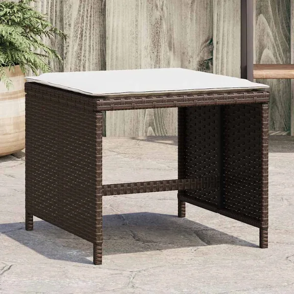 Tabourets de jardin et coussins lot de 4 marron résine tressée